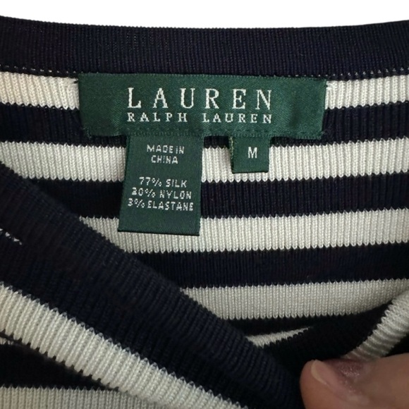 New Lauren Ralph Lauren Nautical Navy White Striped Sweater Silk Blend Knit Med - Picture 4 of 5